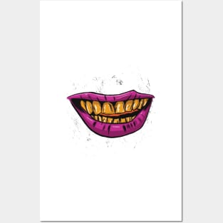 Funny Zombie Mouth Social Distancing Gold Cartoon Teeth Smile Posters and Art